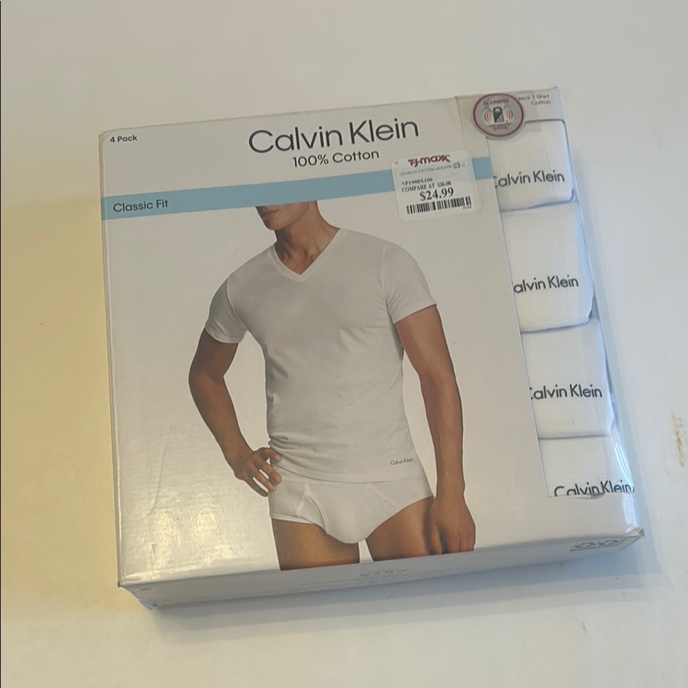 Calvin Klein Men's White Classic Fit V-Neck T-Shirt  4-Pack
